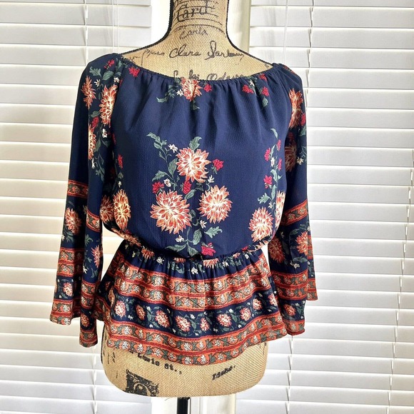 Anthropologie Flutter By Dance & Marvel Floral Off Shoulder Sz Small Blouse Top - Picture 1 of 13